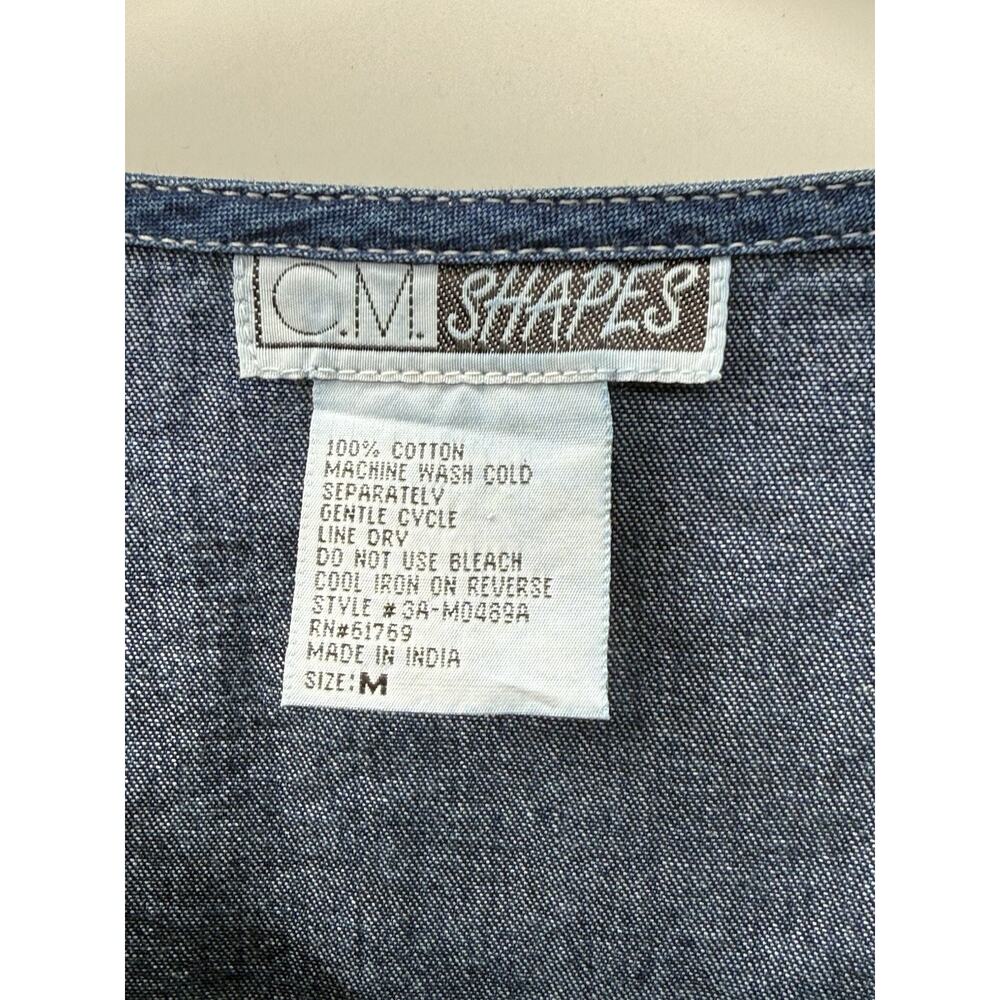 CM Shapes Womens M Blue Chambray Denim Floral Button Front Shirt 100% Cotton - Picture 3 of 5